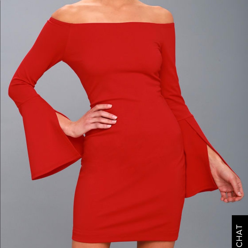 Lulu’s Off the Shoulder Red Long Sleeve Dress